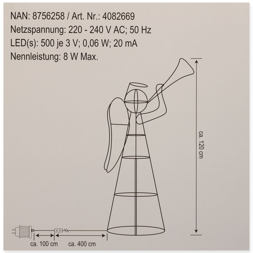 LED-Dekofigur Engel 500 LEDs warmweiß 120 cm