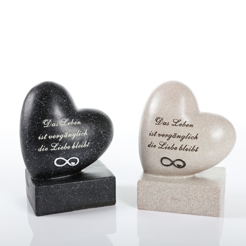 Grab-Gedenkstein 'Amino' Herz mit Aufschrift 13 x 8 x 17 cm 2 Farben sortiert