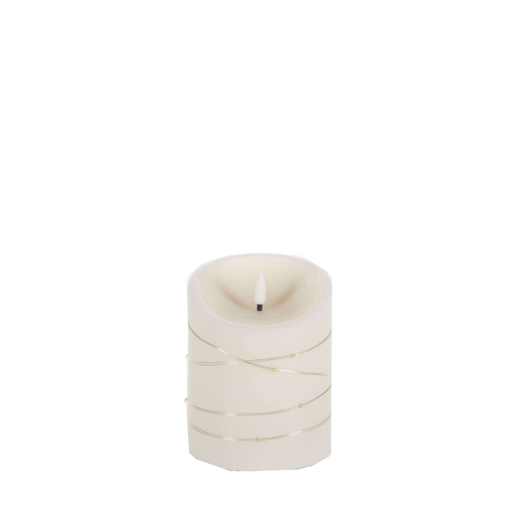 Cremefarbene LED-Kerze mit Draht umwickelt