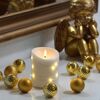 LED Kerze, cremefarben, mit Lichterkette und goldenen Kugeln