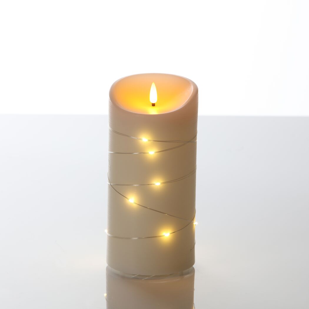 LED Kerze cremefarben, 20 cm hoch, mit Lichterkette