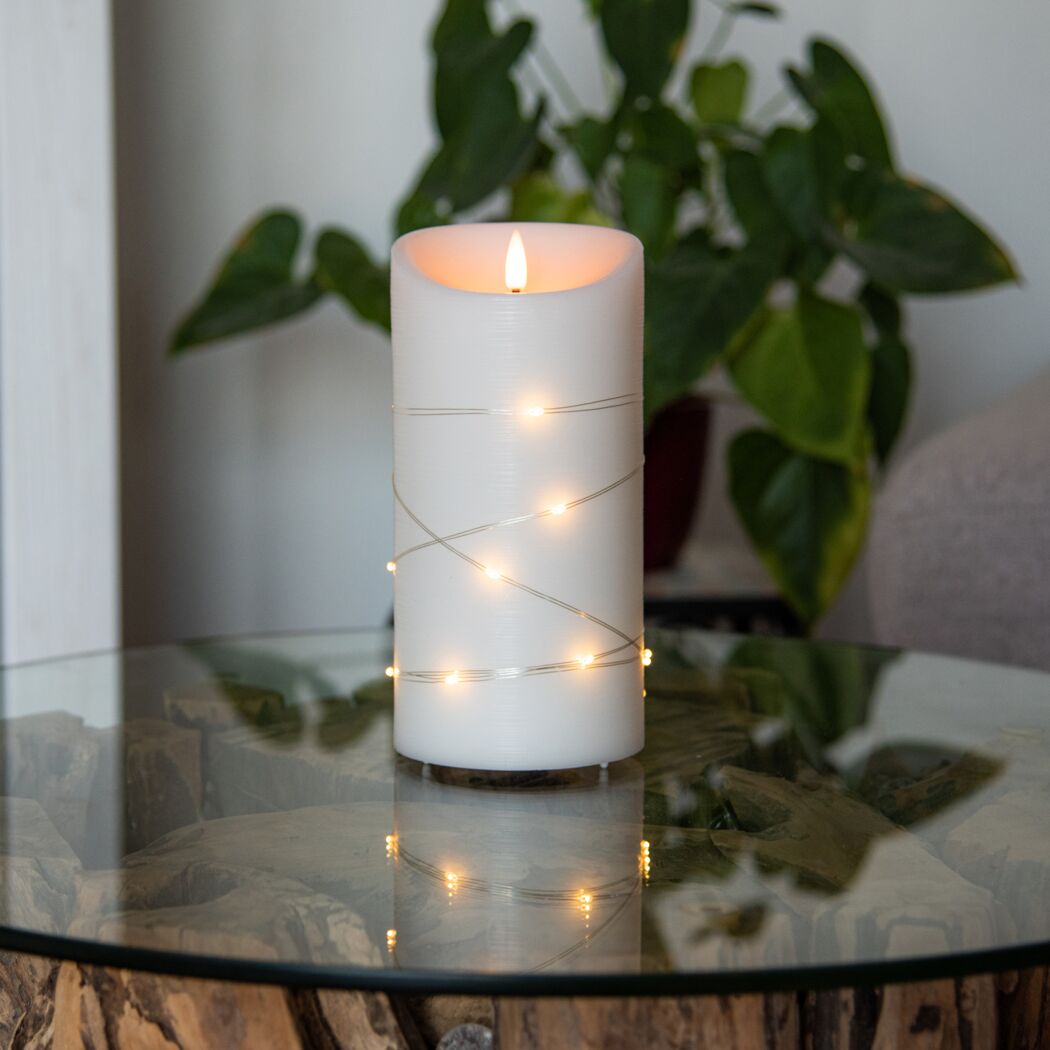 LED Kerze cremefarben, 20 cm hoch, mit Lichterkette