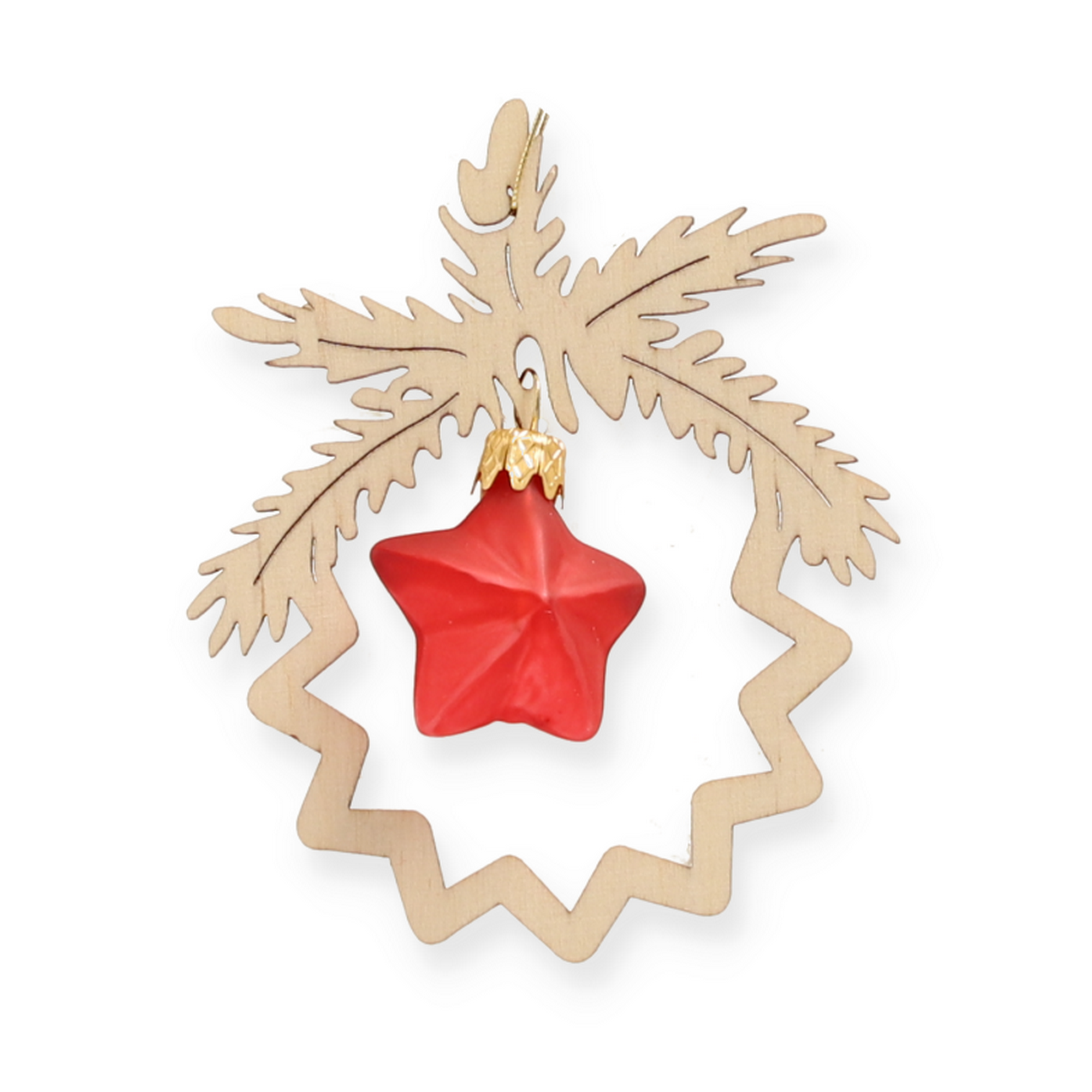 Christbaumschmuck Stern natur/rot Ø 8,5 cm + product picture