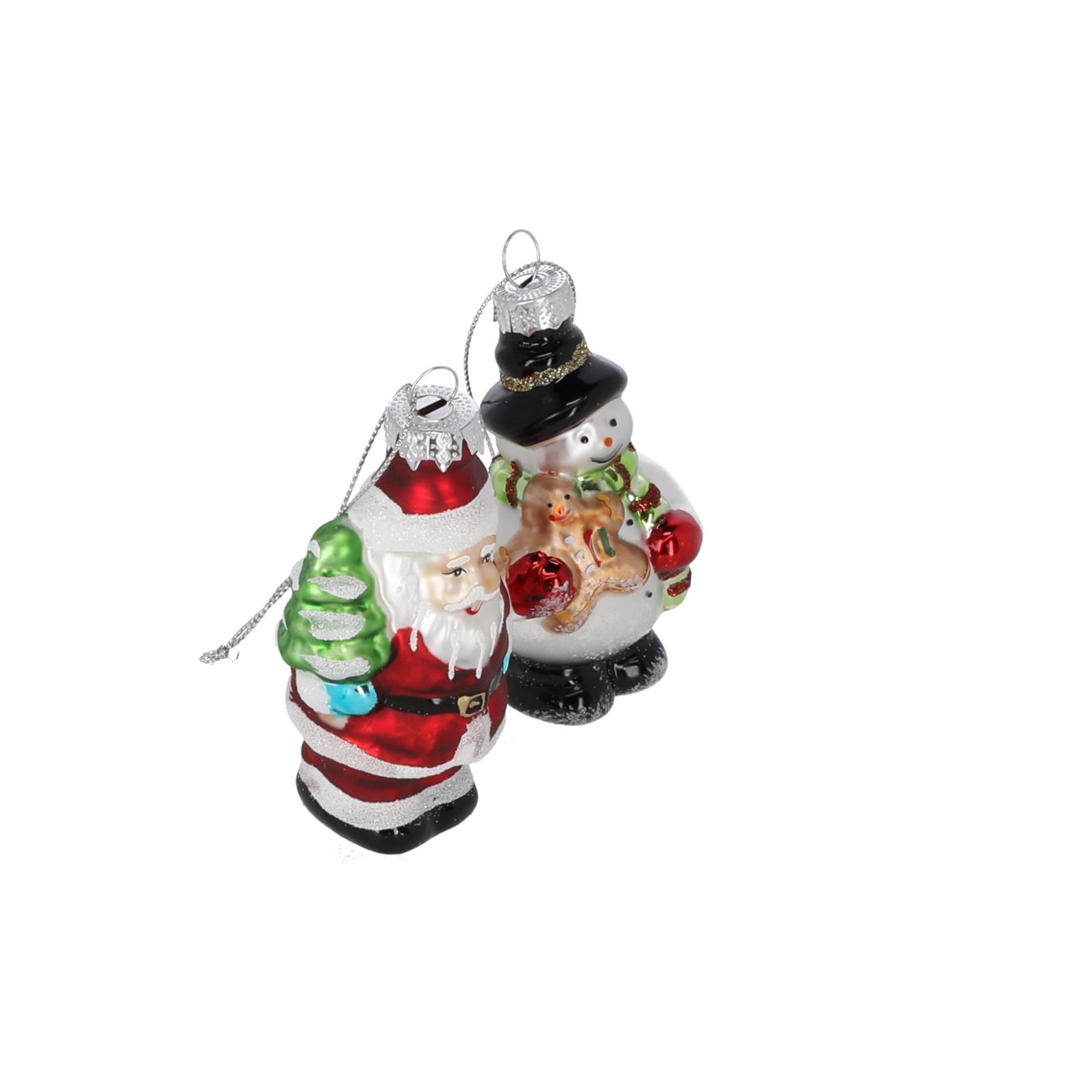 Christbaumschmuck Schneemann und Santa 8 x 6,5 x 5 cm 2 Stück + product picture