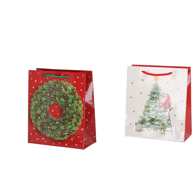 Zwei Geschenktüten mit weihnachtlichem Design