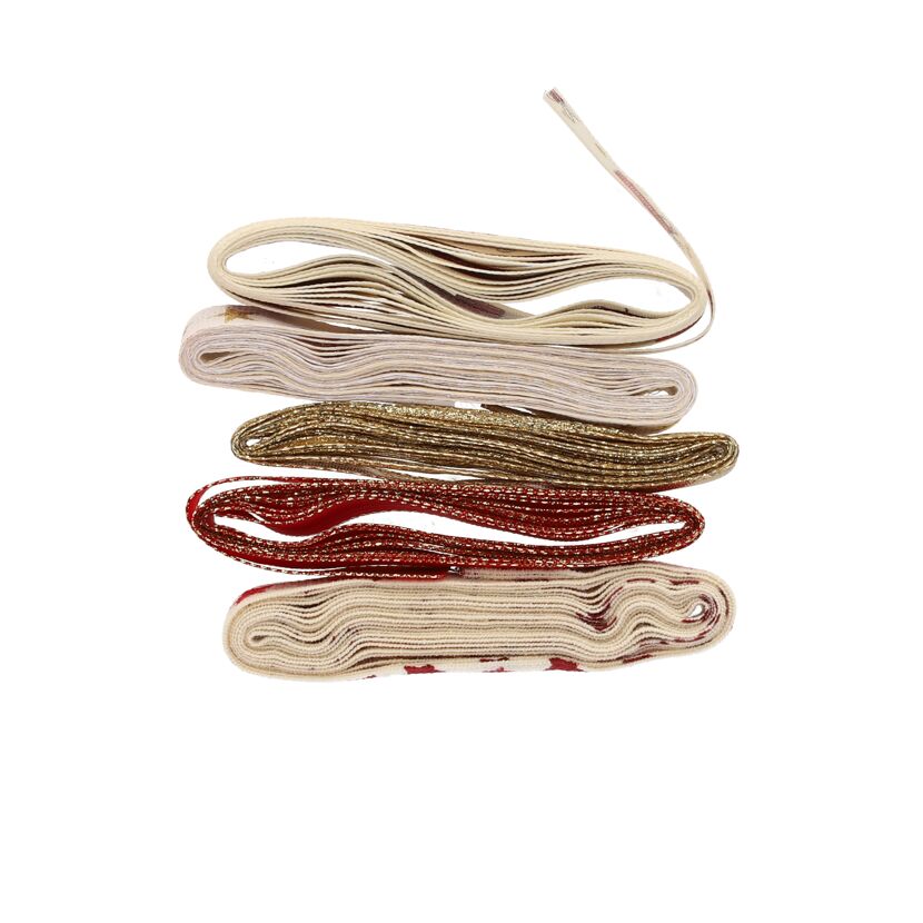 Geschenkband in Beige, Rot und Gold