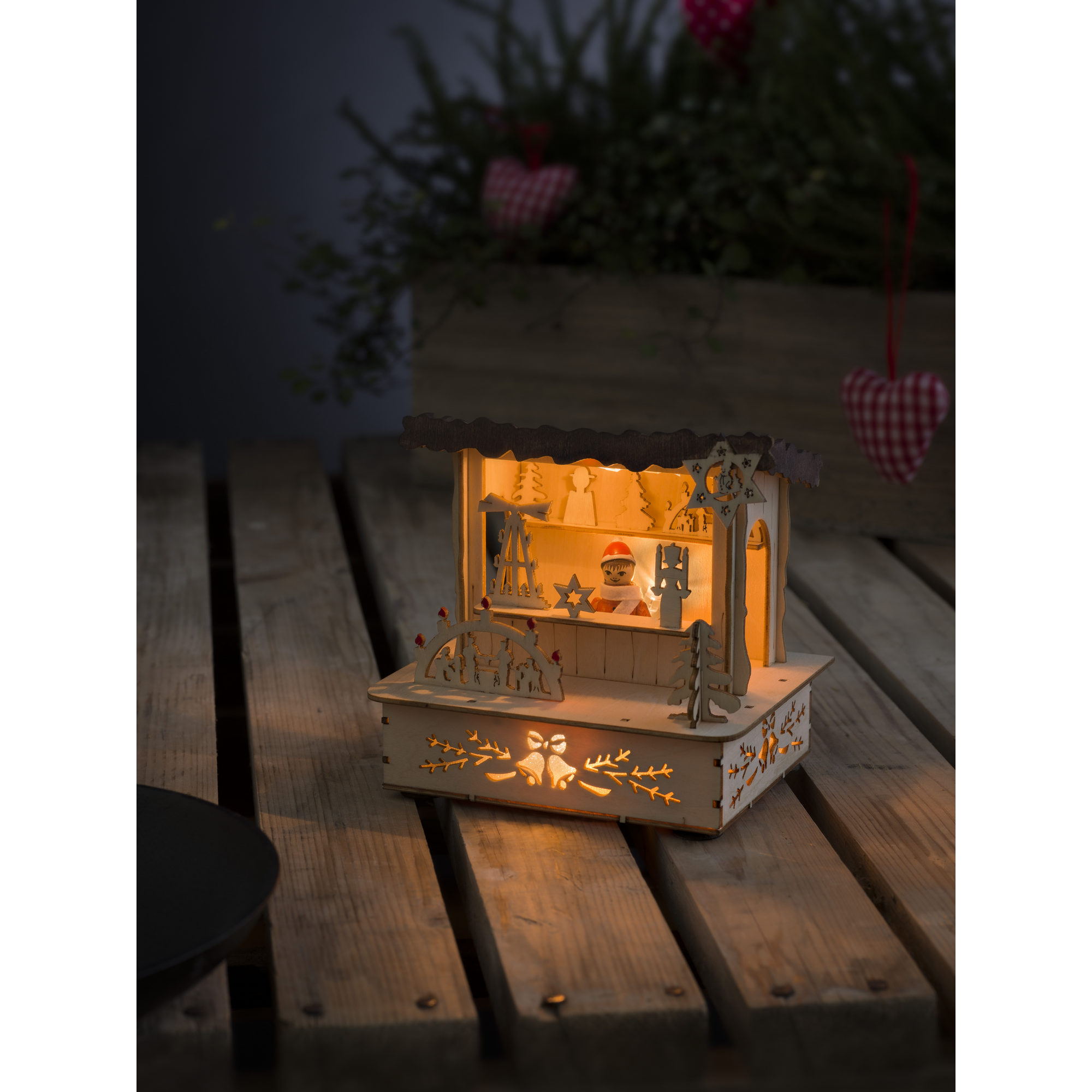 LED-Holzsilhouette 'Weihnachtsmarkt' naturfarben 9,5 x 12,5 x 9,5 cm + product picture