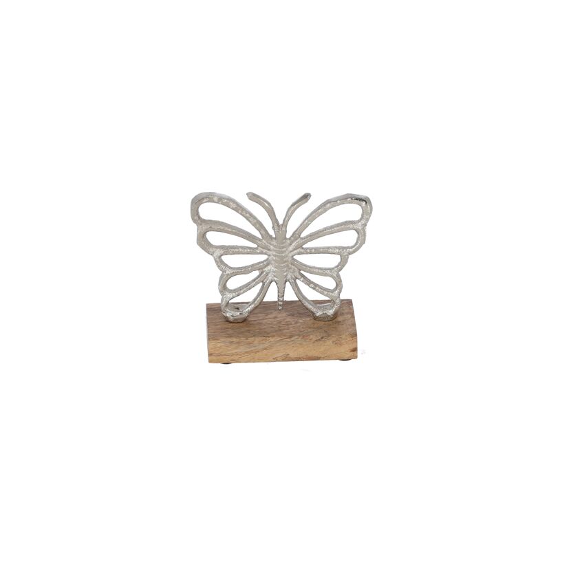 Silberner Schmetterling auf Holzsockel