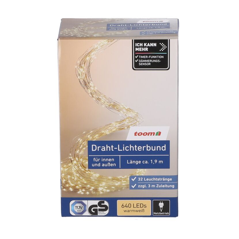 Warmweißer Draht-Lichterbund in Verpackung