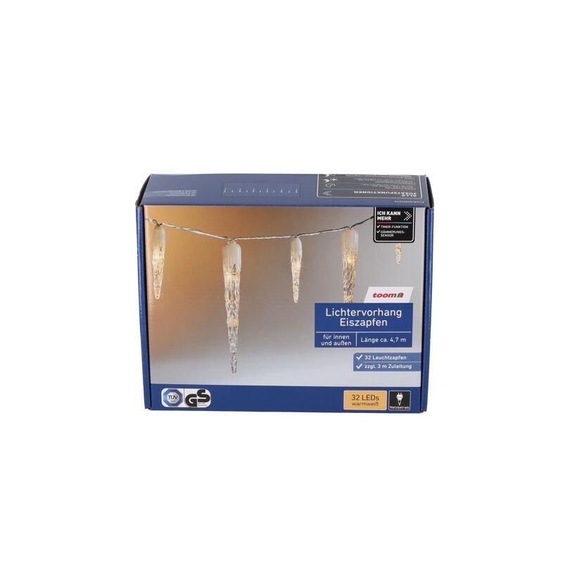 LED-Lichtervorhang Eiszapfen 32 LEDs warmweiß 470 cm