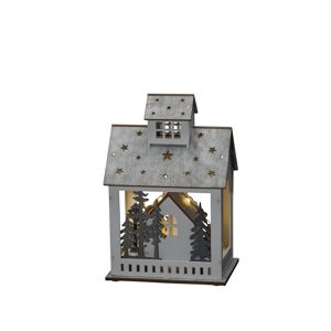LED-Holzsilhouette 'Haus und Markt' 10 LEDs beige 11 x 23,5 x 15,7 cm