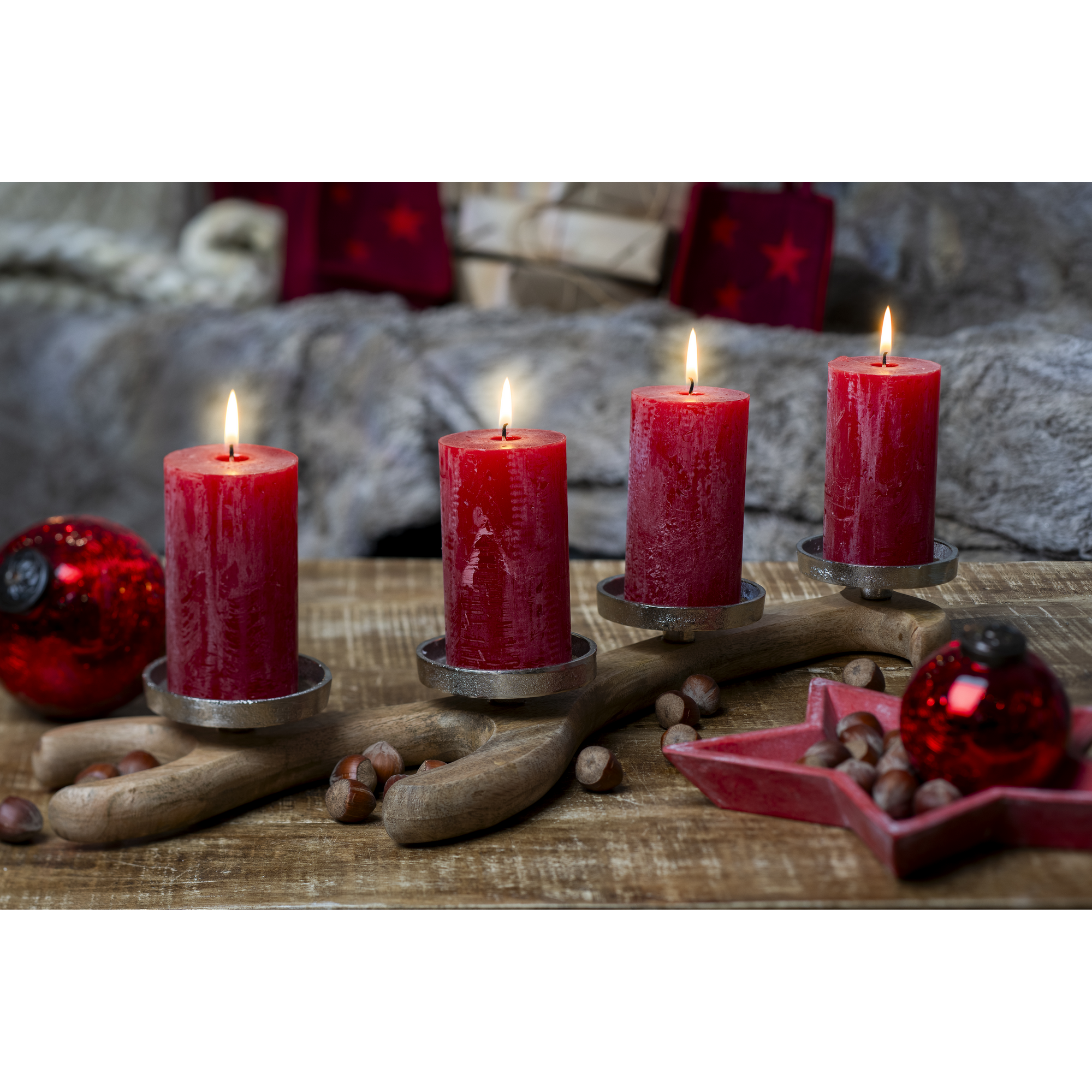 Stumpenkerze 'Rustic Safe' rubinrot Ø 6 x 8 cm