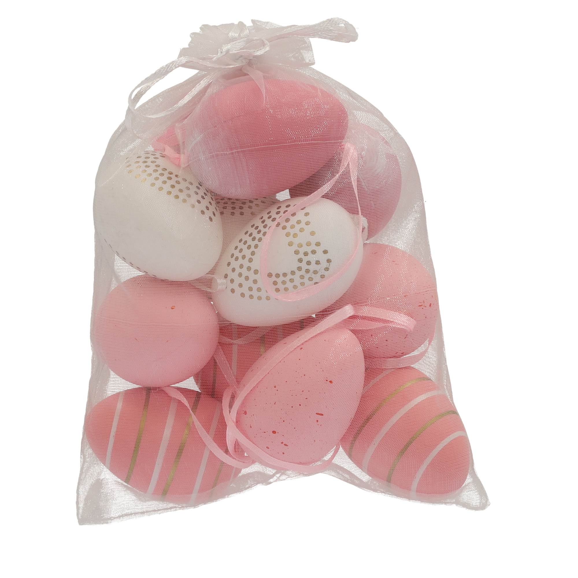 Deko-Eier Kunststoff rosa/weiß 12 Stück