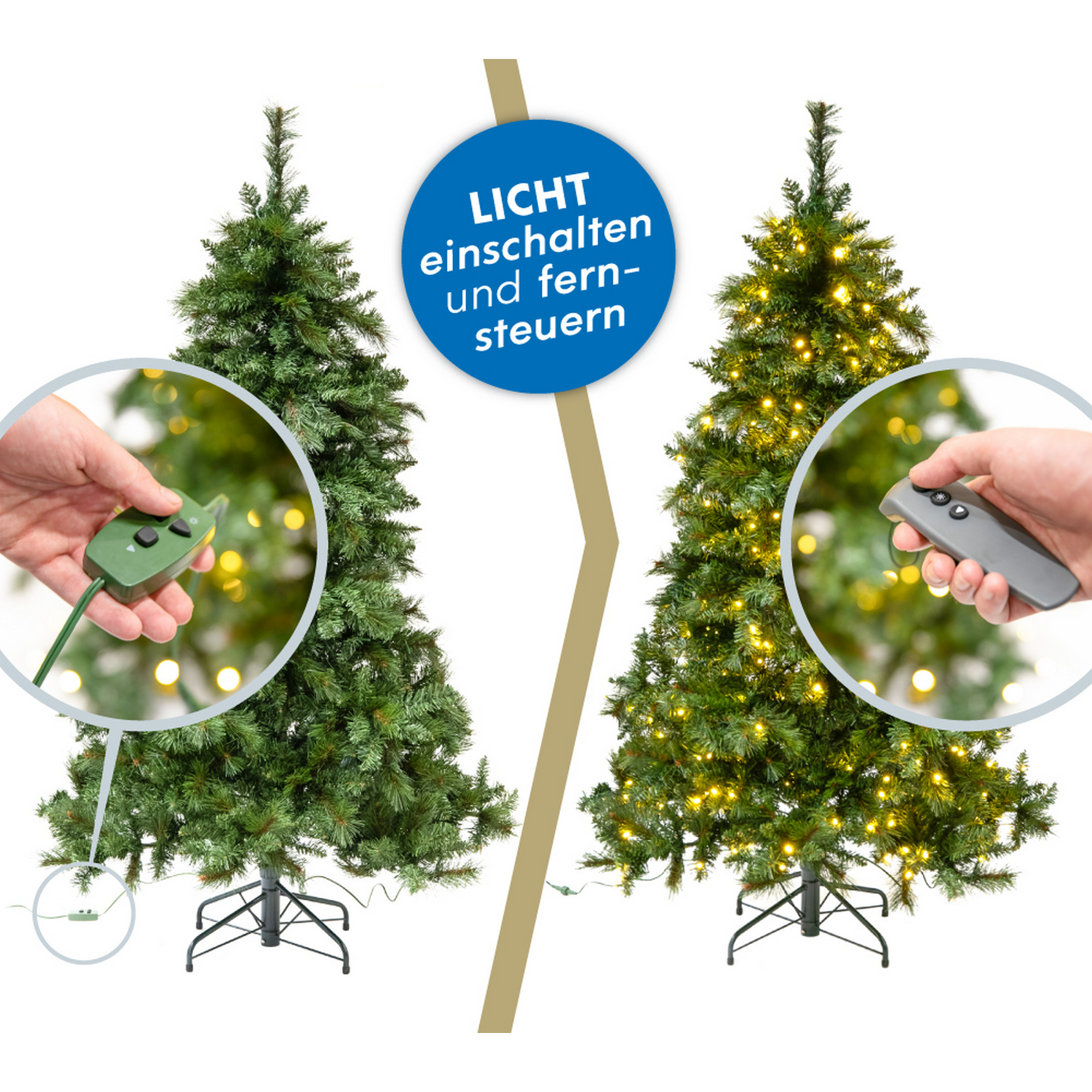 Künstlicher Weihnachtsbaum 'Mesa' Fichte mit 350 LEDs in warmweiß, Fernbedienung, Ständer Ø 119 x 180 cm