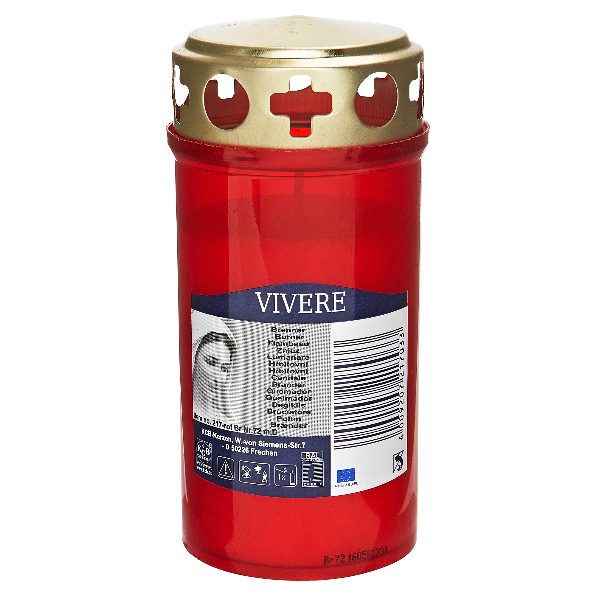 Grabkerze "Vivere" rot mit Deckel + product picture