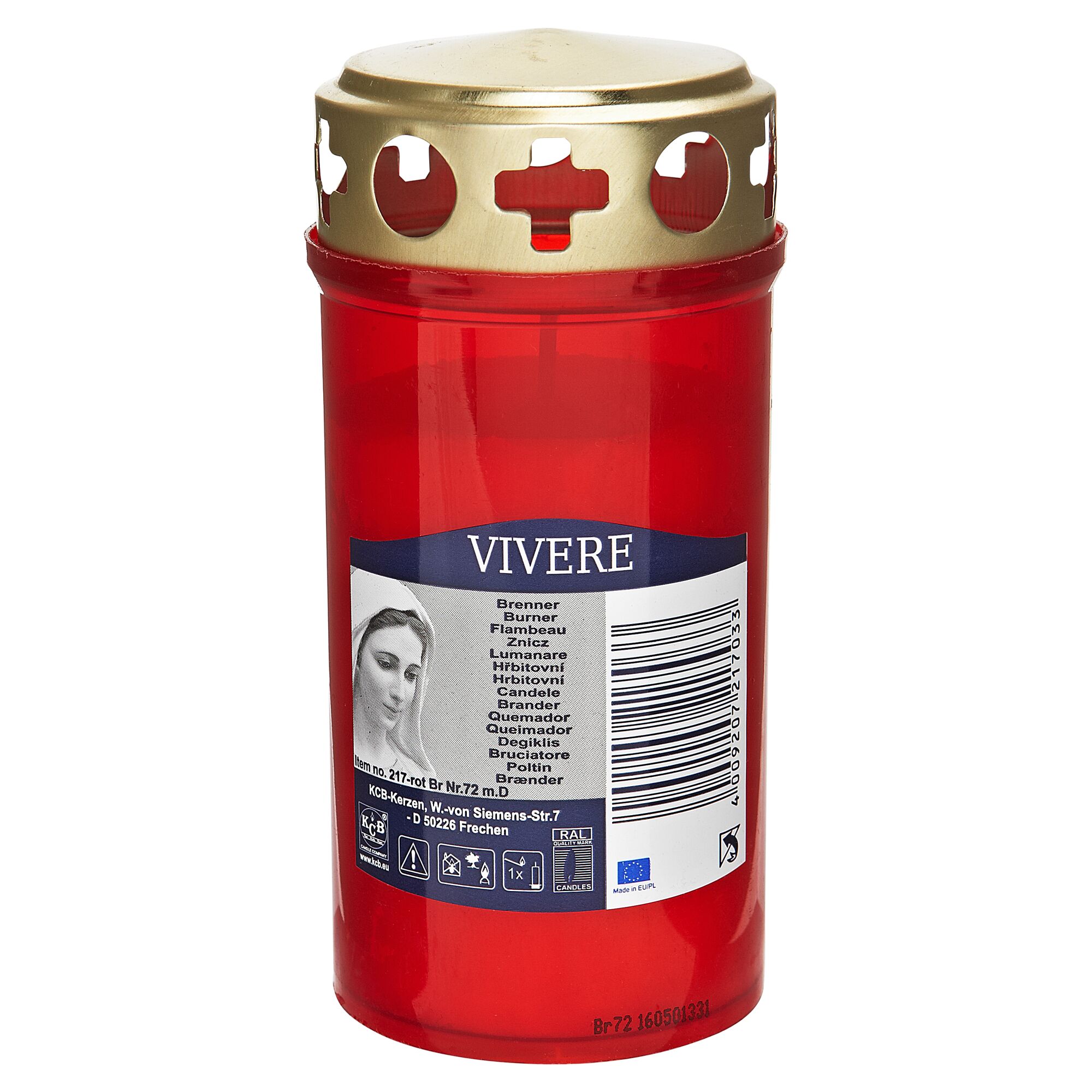 Rote Grabkerze mit goldenem Deckel