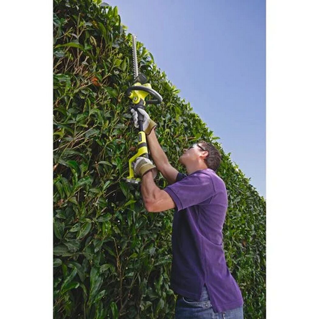 Person schneidet Hecke mit Akku-Heckenschere