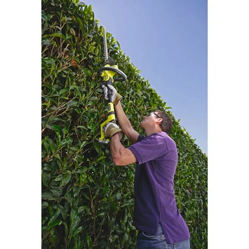 Person schneidet Hecke mit Akku-Heckenschere