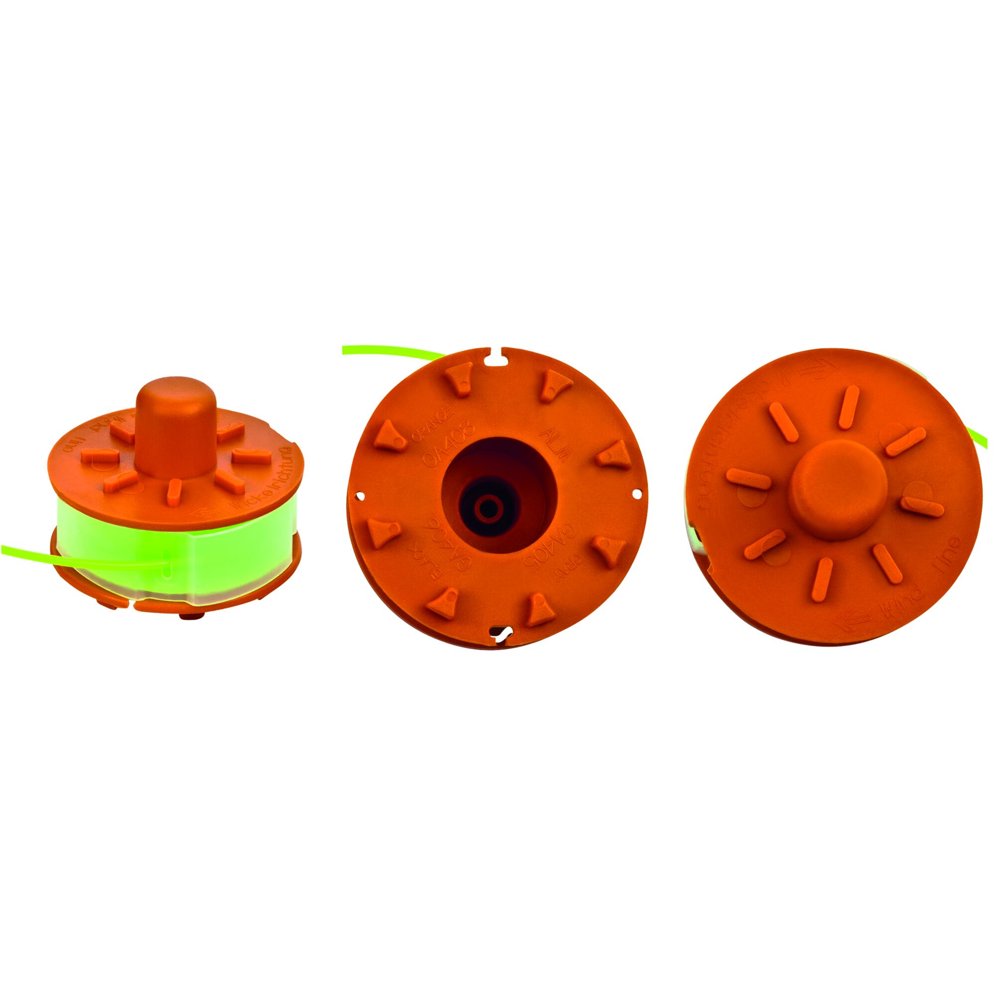 Fadenspule für Motorsense, drei Ansichten