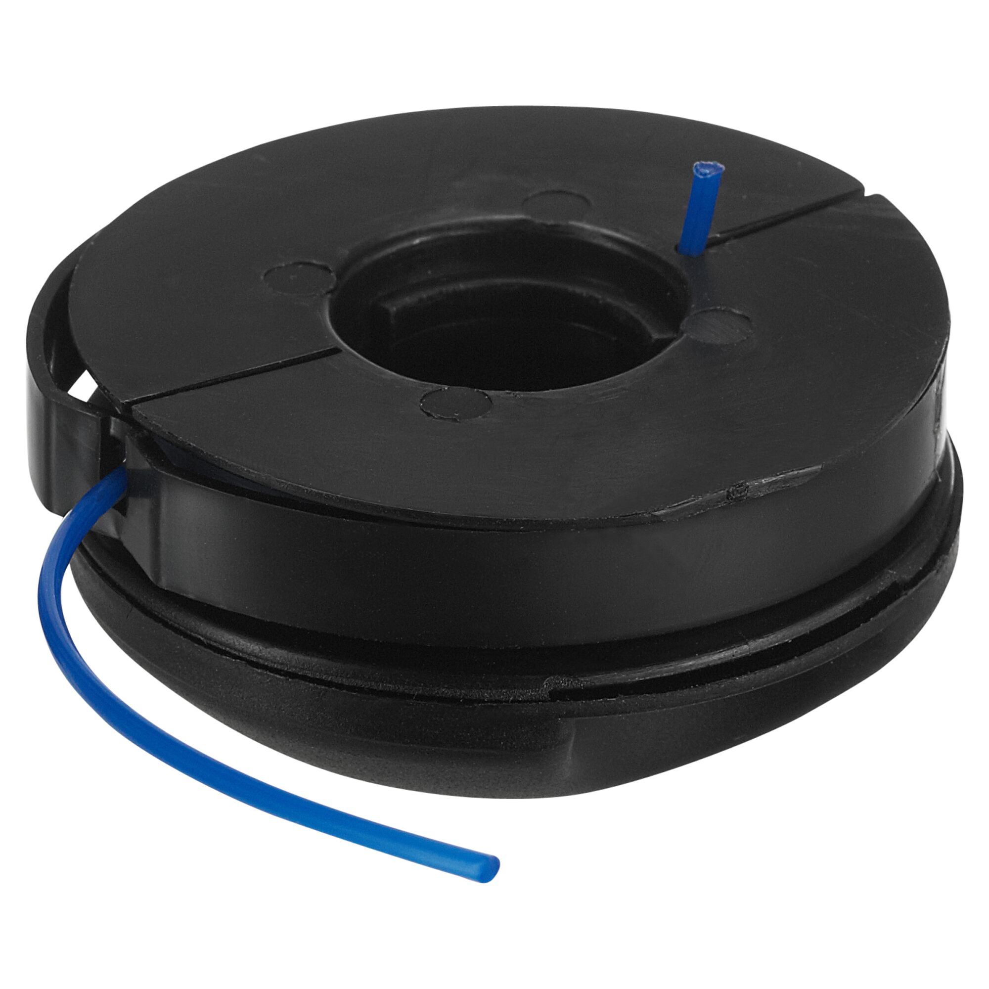 Schwarze Fadenspule für Elektrotrimmer mit blauem Faden