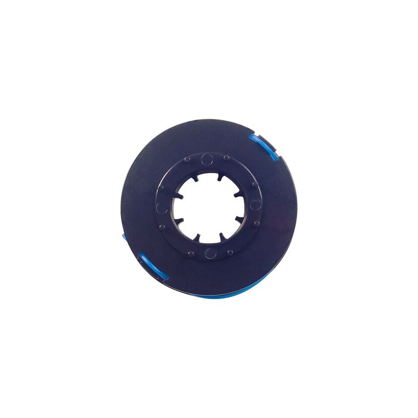 Schwarze Fadenspule mit blauem Faden