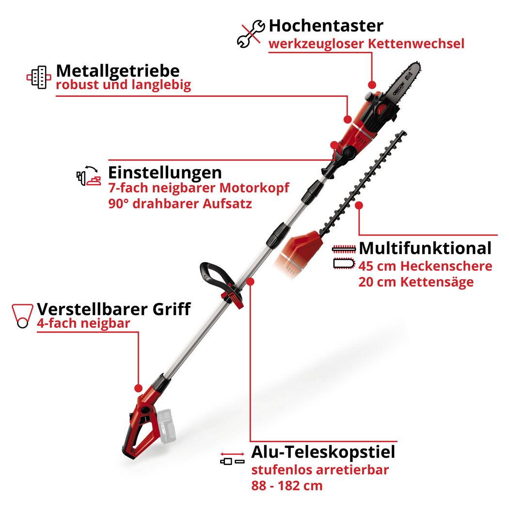 Multifunktionswerkzeug mit Heckenschere und Kettensäge
