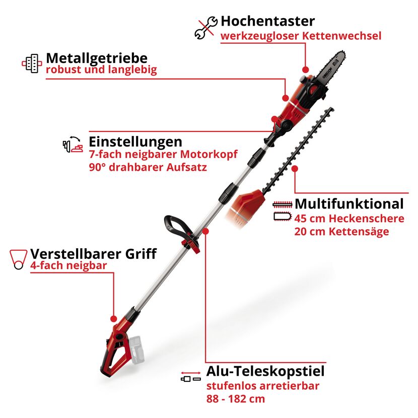 Multifunktionswerkzeug mit Heckenschere und Kettensäge