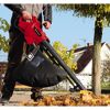 Person saugt Laub mit einem Laubbläser und -sauger von Einhell auf.