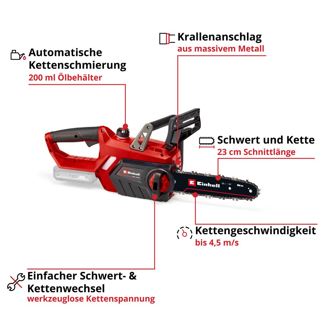 Akku-Kettensäge 'GE-LC 18/25 Li-Solo' ohne Akku 18 V 25 cm
