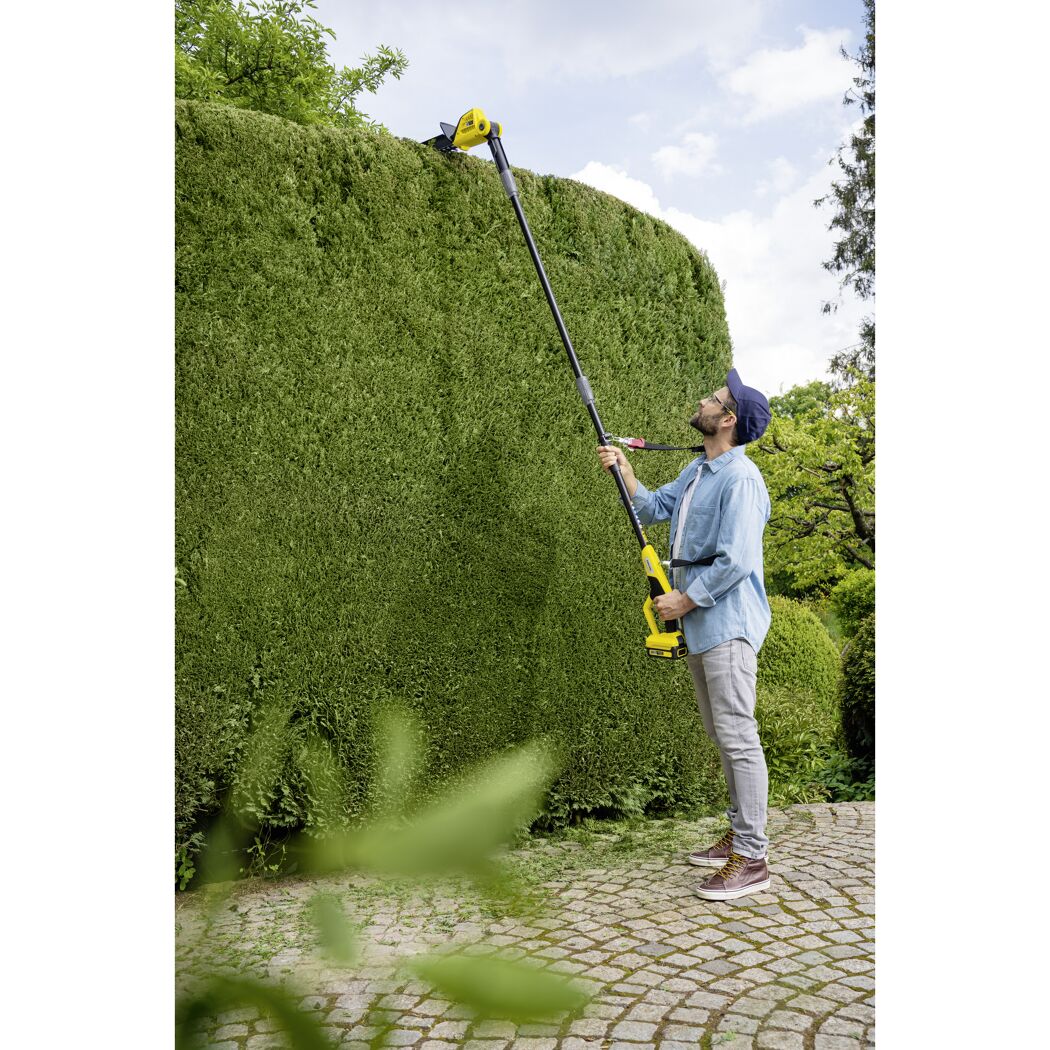 Person schneidet Hecke mit Akku-Heckenschere