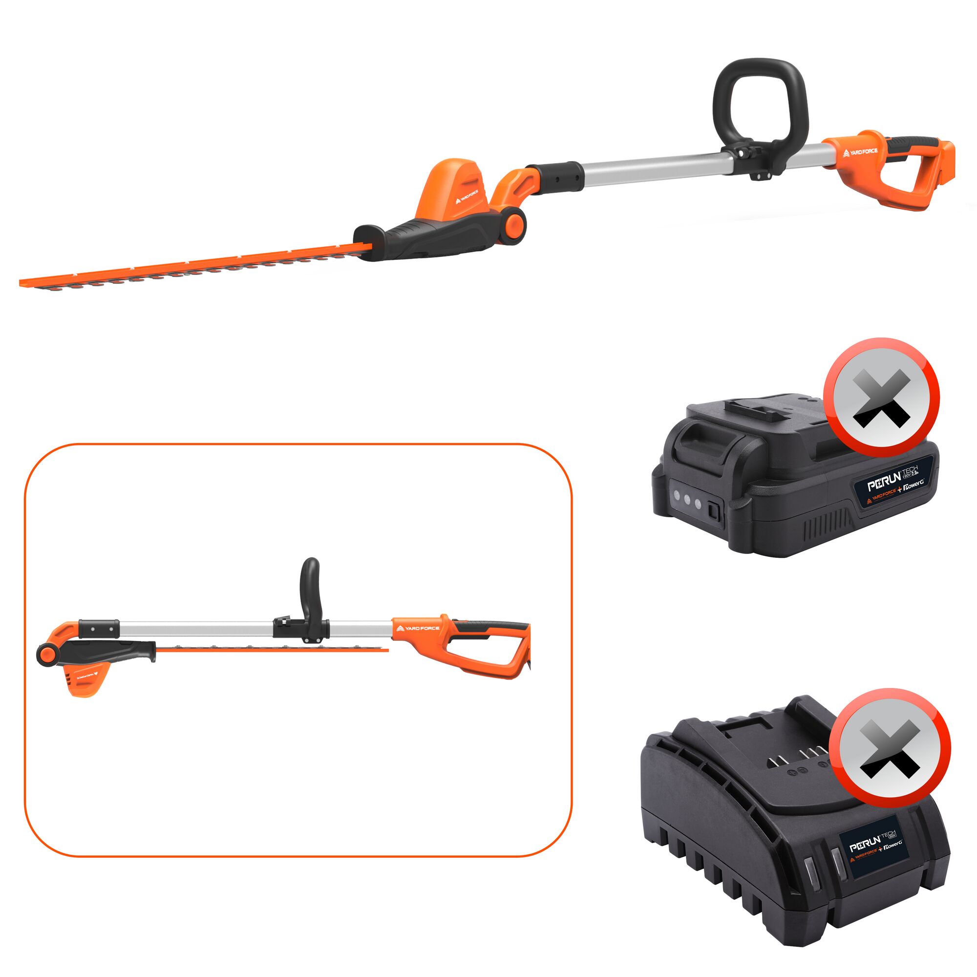 Yardforce Akku-Heckenschere ohne Akku und Ladegerät
