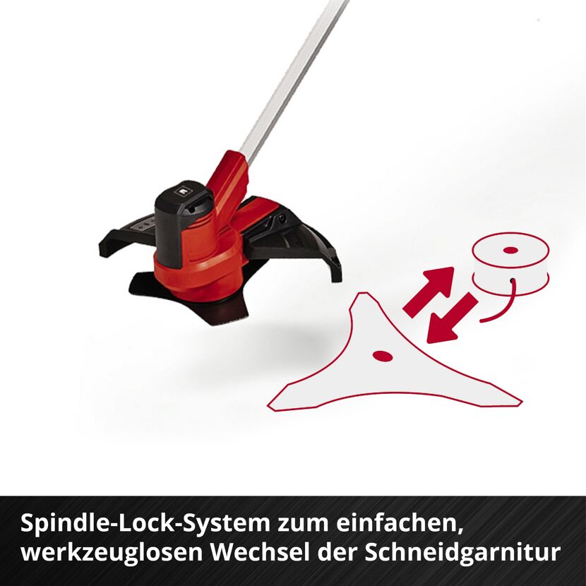 Sense mit Spindle-Lock-System zum einfachen, werkzeuglosen Wechsel der Schneidgarnitur