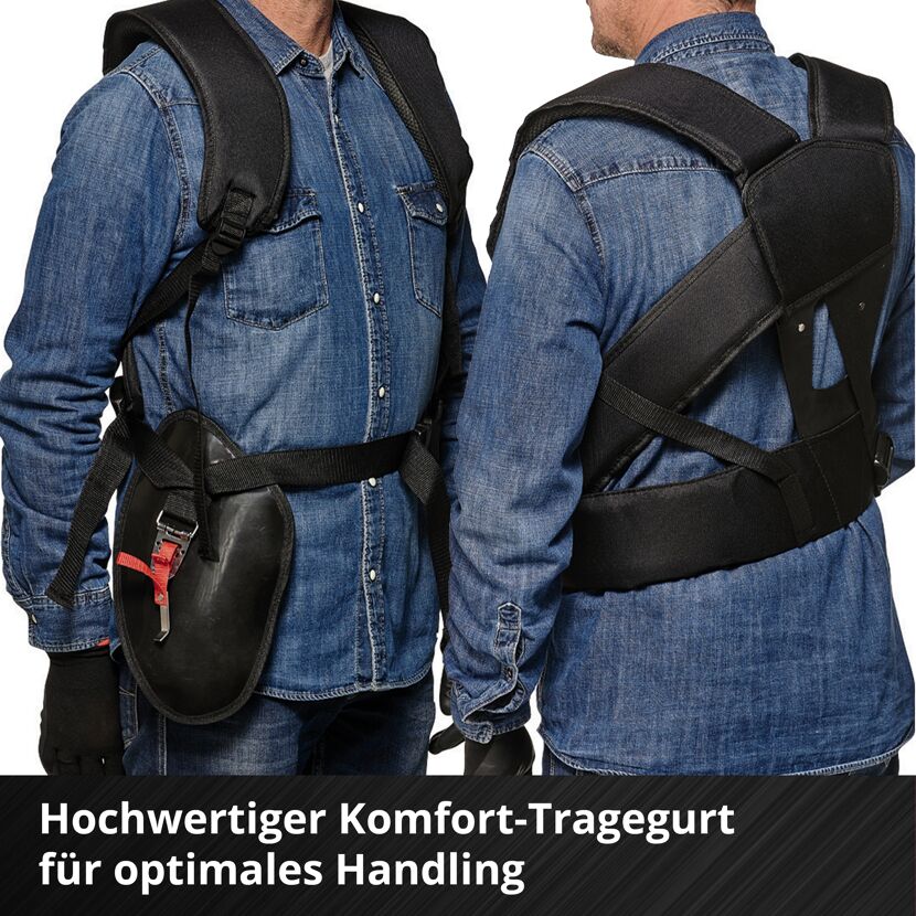 Person trägt einen schwarzen Komfort-Tragegurt