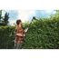 Person schneidet Hecke mit Teleskop-Heckenschere