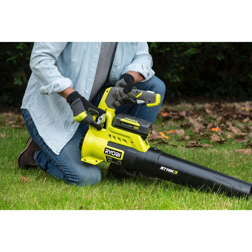 Person mit Laubbläser von Ryobi