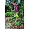 Person verwendet Laubbläser von Ryobi.