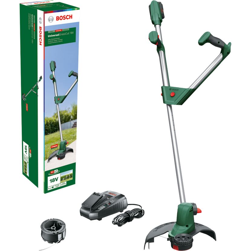 Bosch Akku-Rasentrimmer UniversalGrassCut 18V, Zubehör und Verpackung