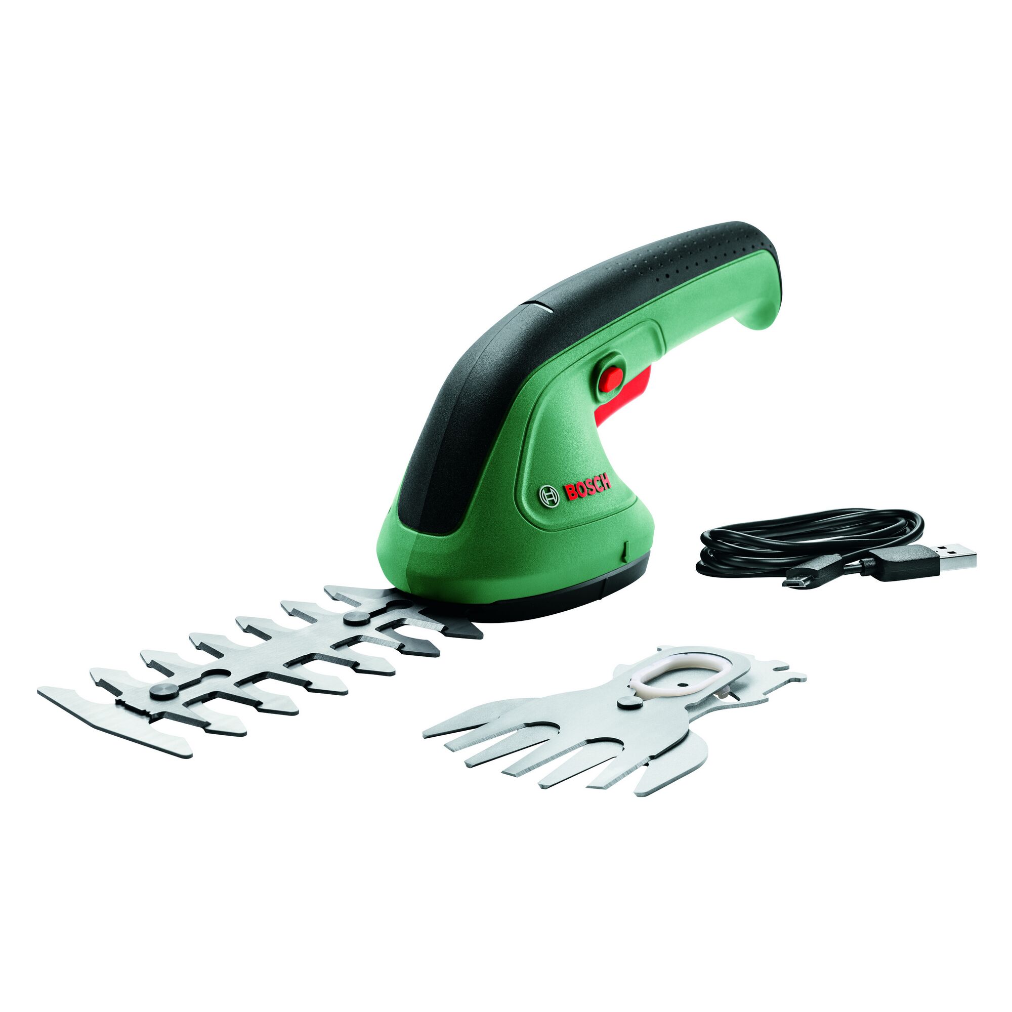 Bosch EasyShear Akku-Gras- und Strauchschere mit zwei verschiedenen Messern und Ladekabel