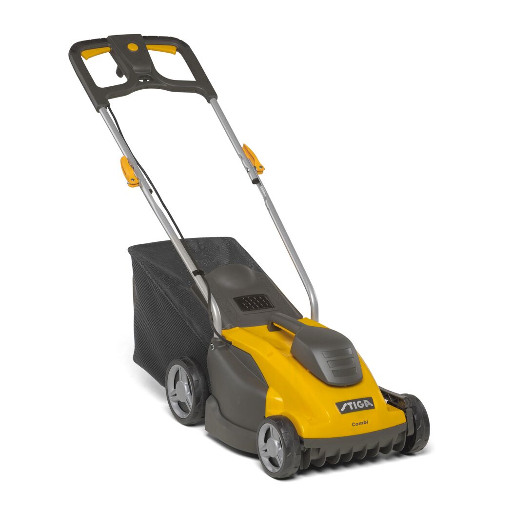 Gelber Elektro-Rasenmäher STIGA Combi