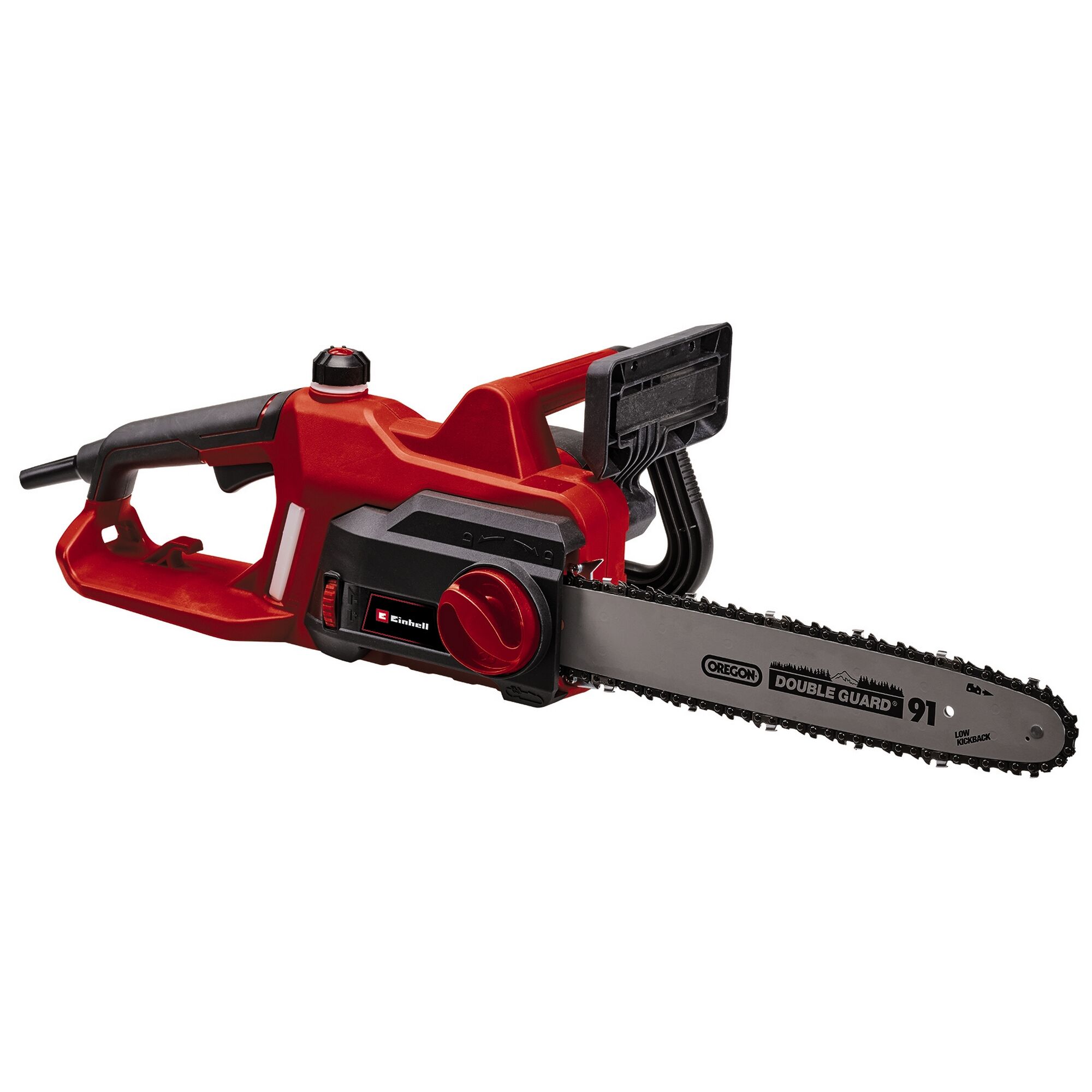 Rote Elektro-Kettensäge