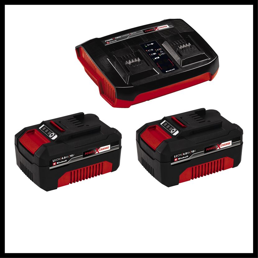 Einhell Power X-Change Ladegerät und zwei Akkus
