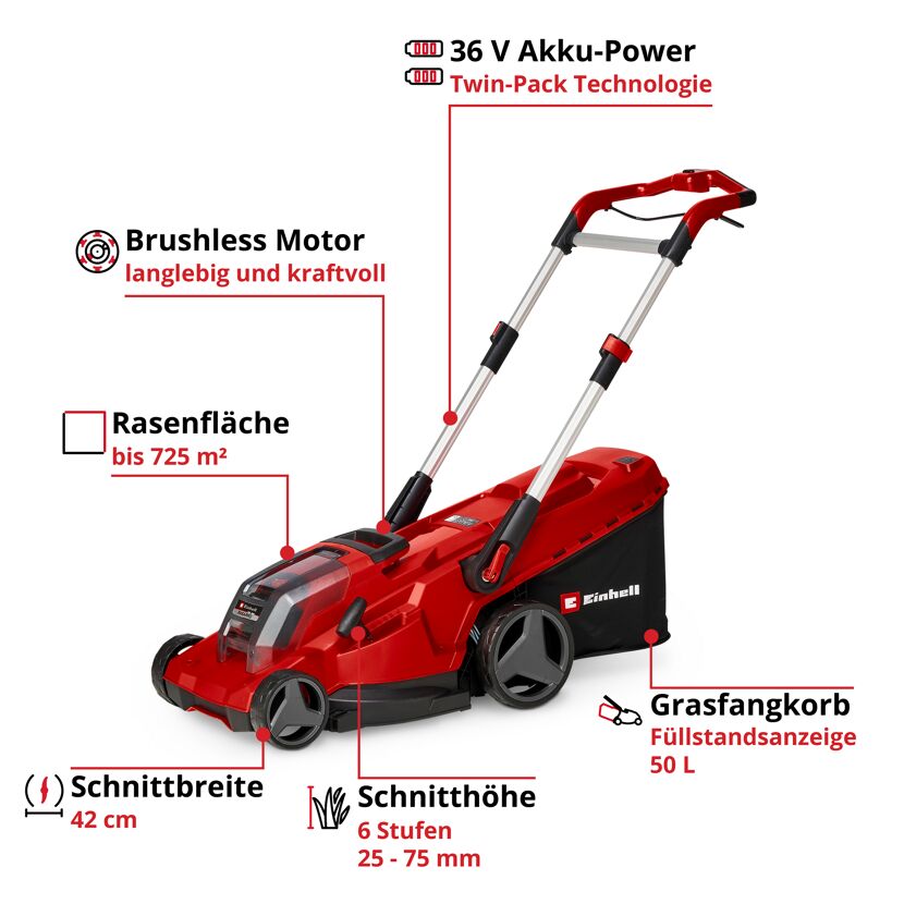 Akku-Rasenmäher 'Rasarro 36/42' mit Akku und Ladegerät bis 725 m²