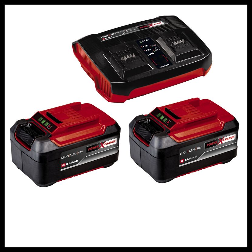 Einhell Power X-Change Doppel-Ladegerät und zwei Akkus