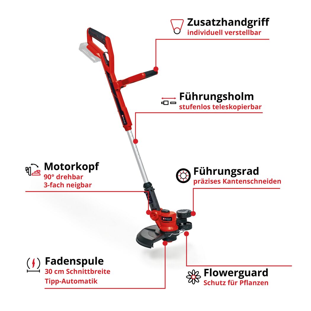 Akku-Rasentrimmer mit Führungsrad
