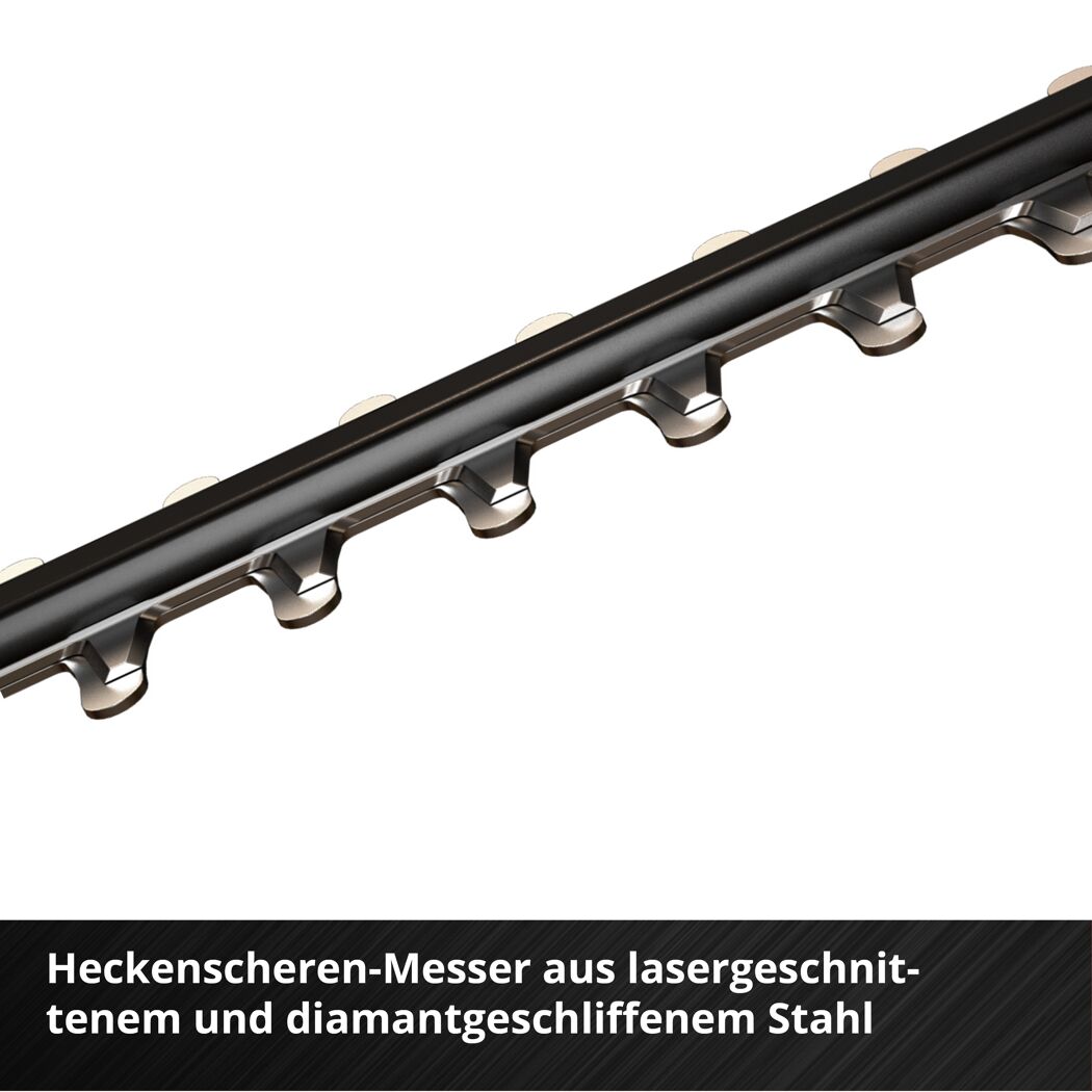 Nahaufnahme eines Heckenscheren-Messers aus lasergeschnittenem und diamantgeschliffenem Stahl