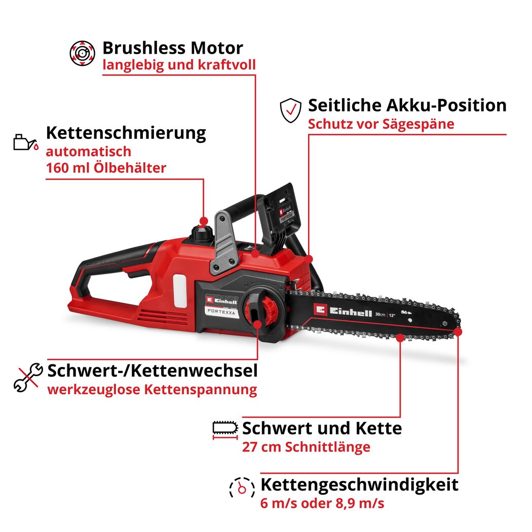 Akku-Kettensäge 'Fortexxa 18/30' 18 V ohne Akku und Ladegerät