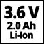3,6 V, 2,0 Ah, Li-Ion
