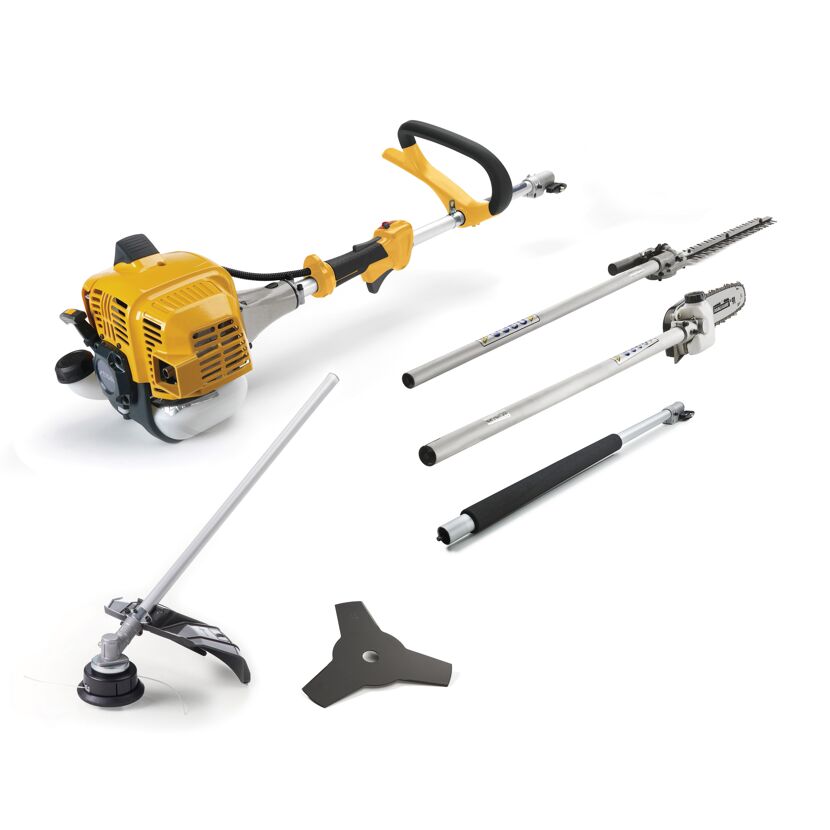 Benzin-Multitool mit verschiedenen Aufsätzen