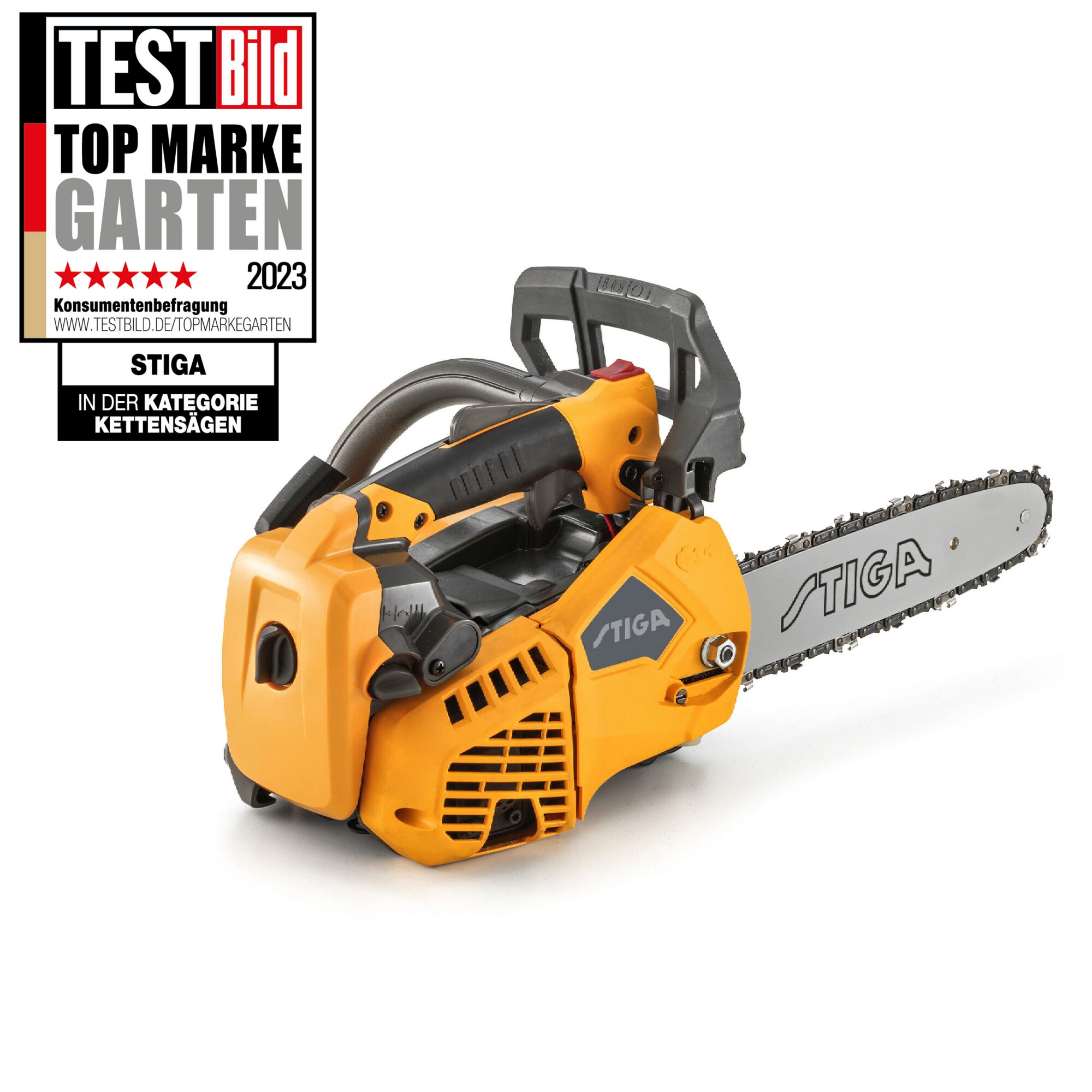 Stiga Kettensäge auf weißem Hintergrund.