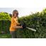 Person schneidet Hecke mit Heckenschere